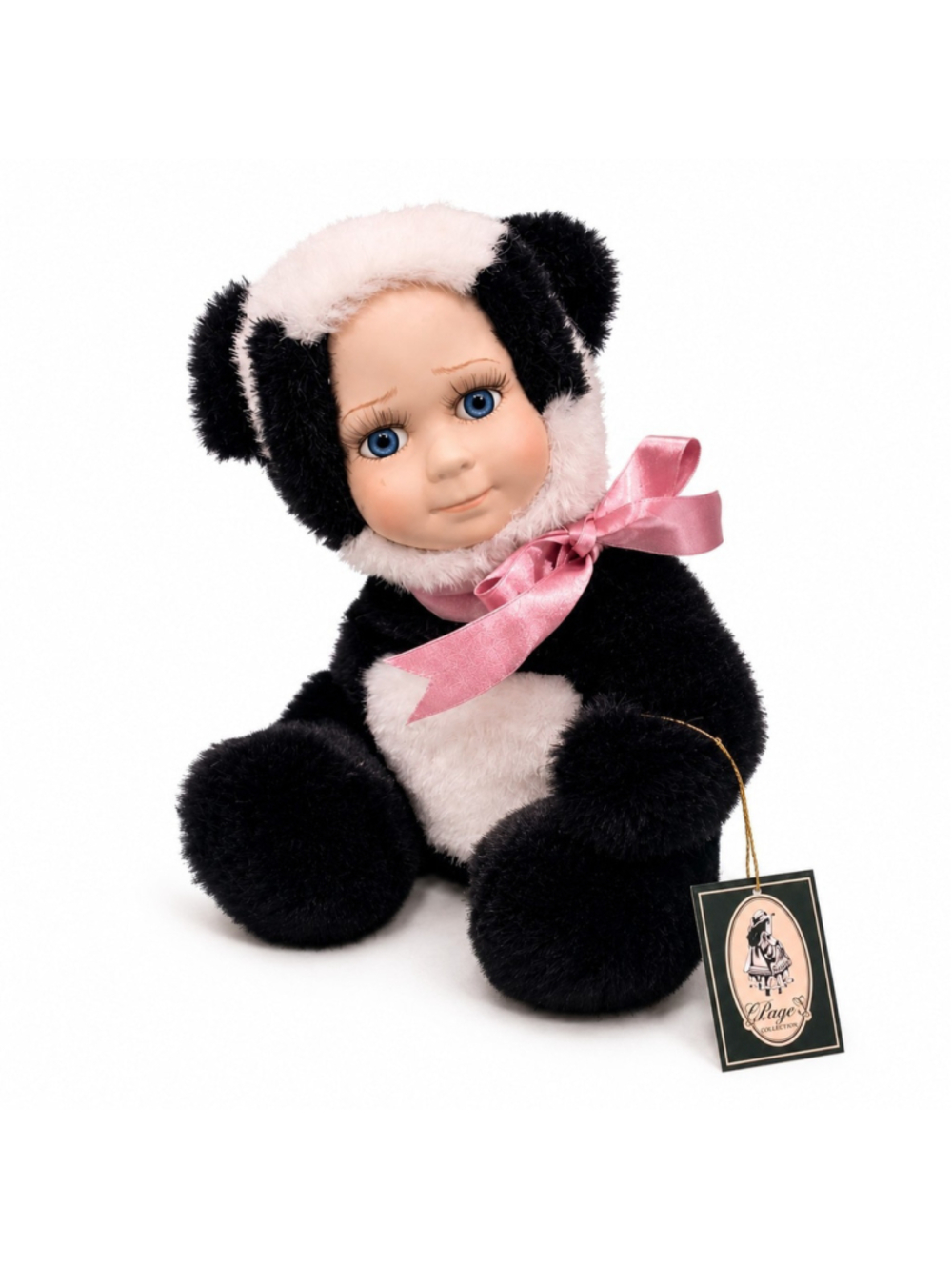 VTG Geppeddo Cuddle Kids Page Panda Porcelain Face Plush Doll 9" W/ Tag Decor
